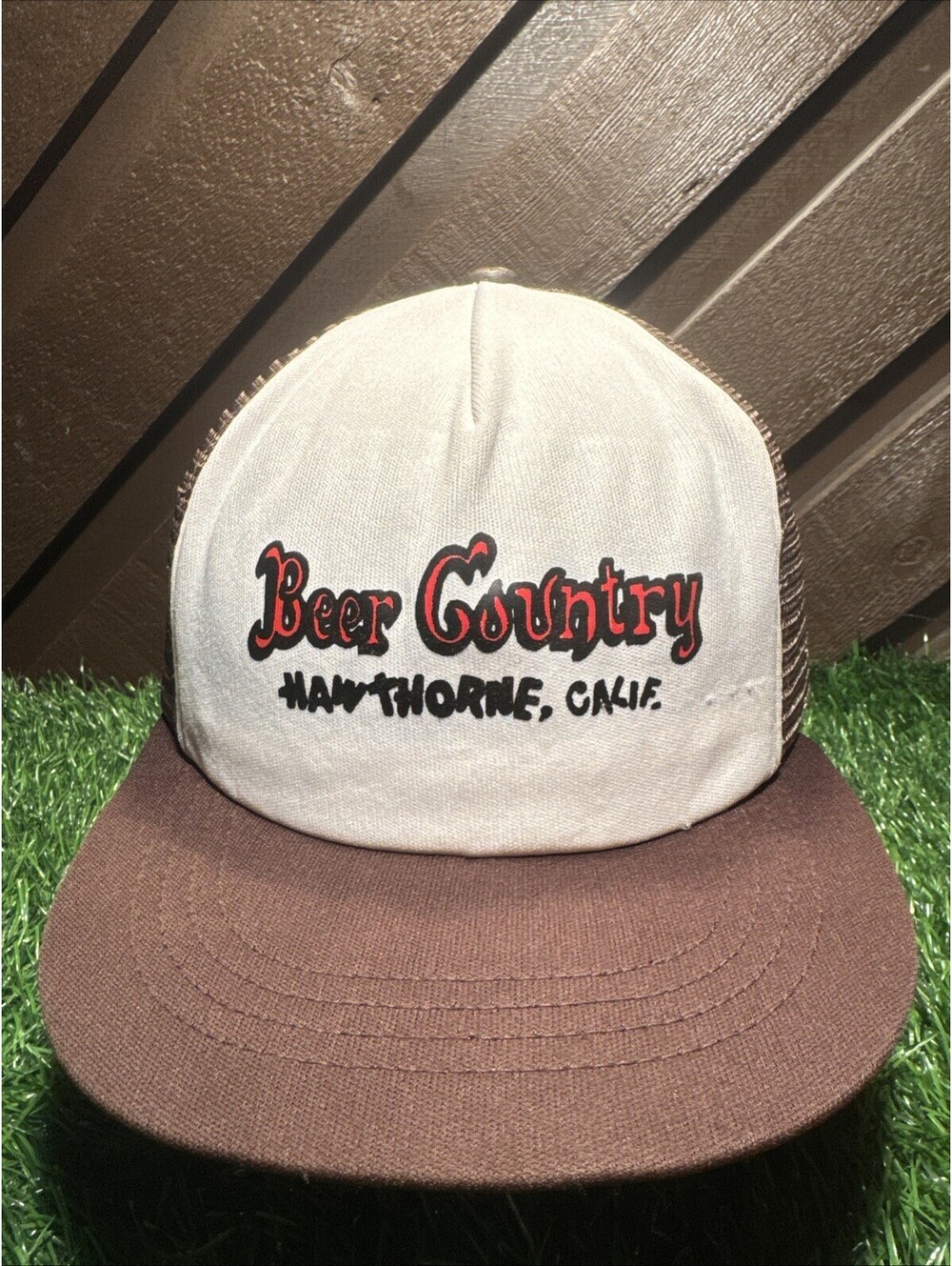 Vintage Beer Country Hawthorne Calif Trucker Hat Brown Mesh Snapback 70s